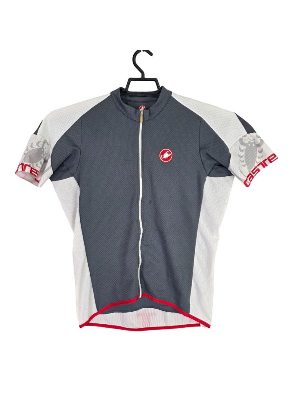 Mens Castelli Gray Red & White Full Zip Cycling Jersey Short Sleeve Size XL